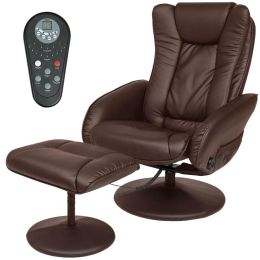 Sturdy Brown Faux Leather Electric Massage Recliner Chair w/Ottoman
