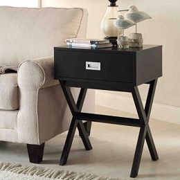 Modern 1-Drawer Bedside Table Nightstand End Table Black Wood Finish