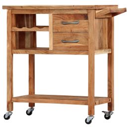 Kitchen Trolley 31.5"x17.7"x35.8" Solid Wood Acacia